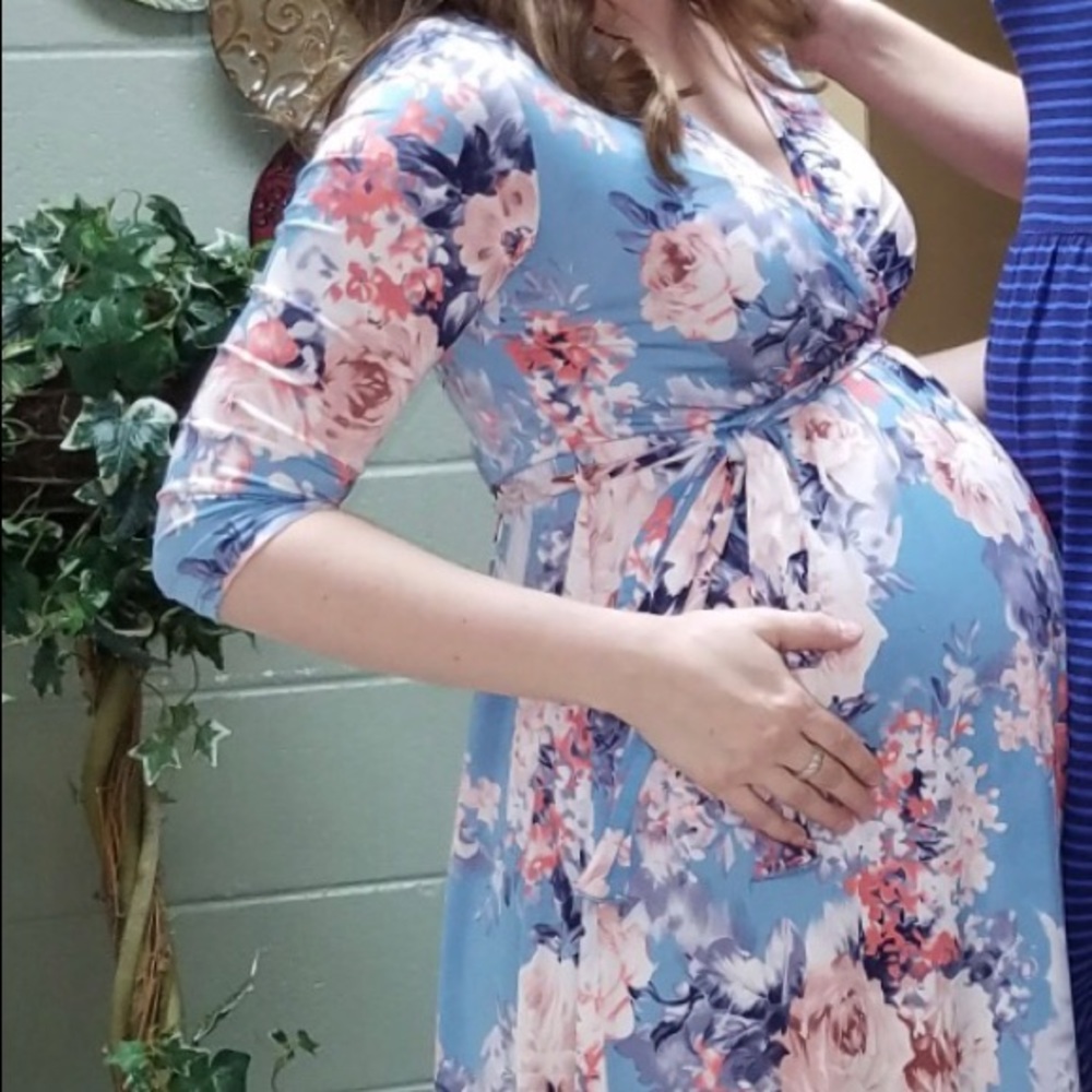 PinkBlush blue maternity maxi dress